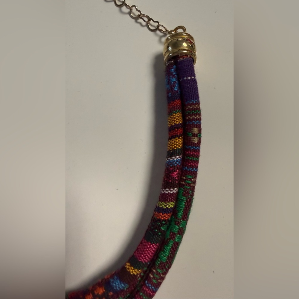 Boho Turquoise Cross Necklace | Colorful Fabric Cord Statement Necklace - Picture 6 of 9